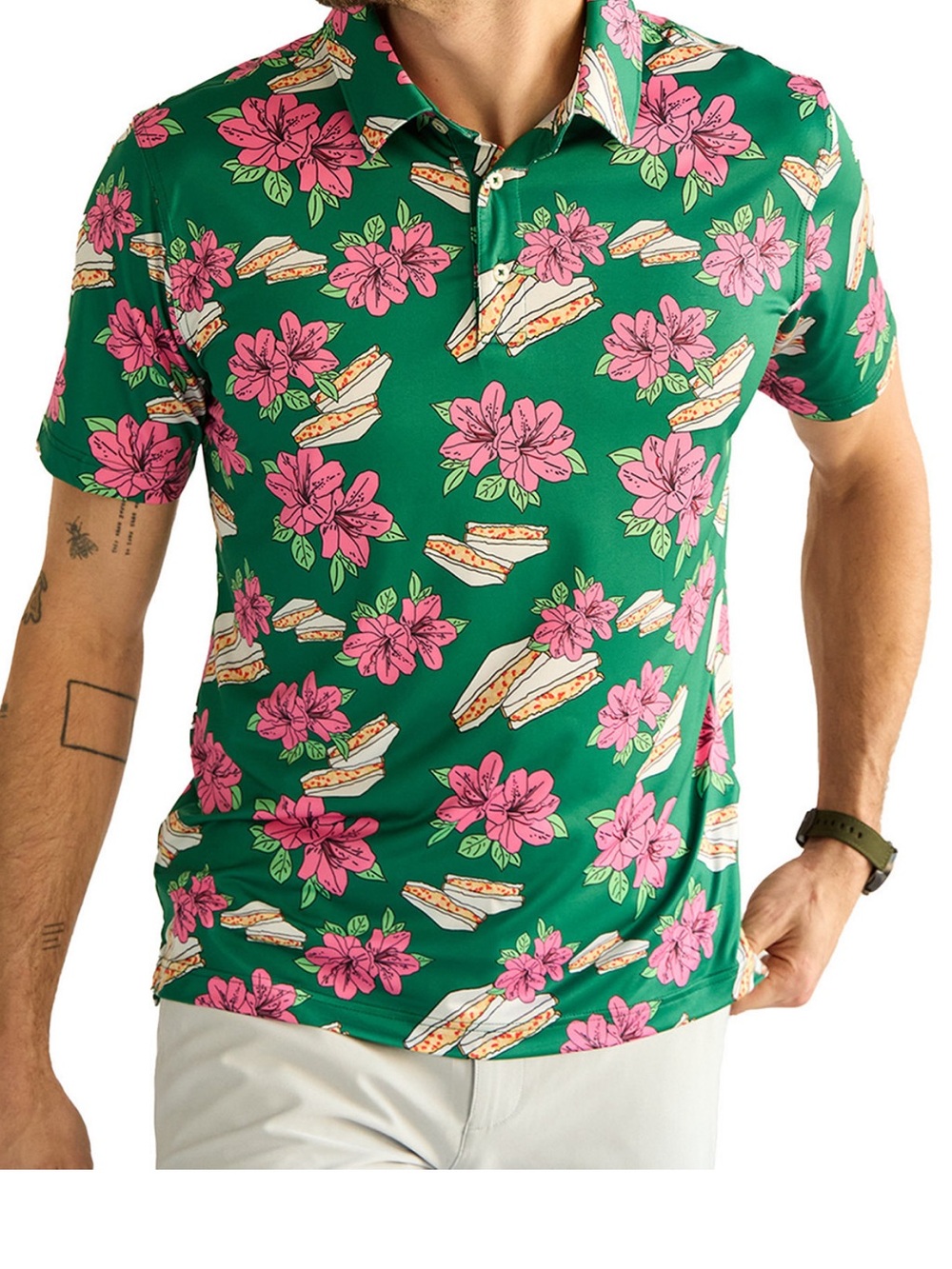 chubbies Green Polo with Pink Floral Print